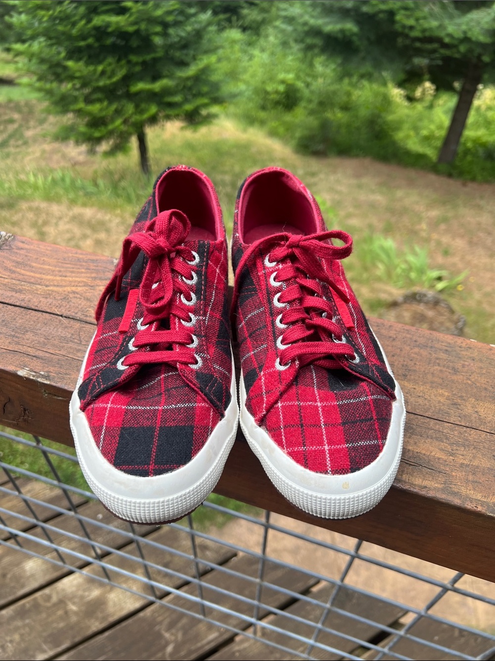 Superga Red and Black Plaid Sneakers